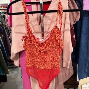 Free People Red Floral Bodysuit